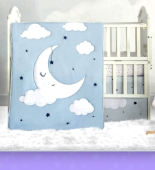 Sleeping moon crib bedding  moon stars crib bedding celestial nursery bedding  faux fur rug