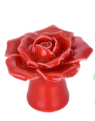 red rose ceramic Cabinet Pulls  Rose Flower Dresser Drawer Knobs  