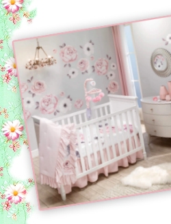 Floral Garden Watercolor Pink  Baby Crib Bedding Set large floral print 