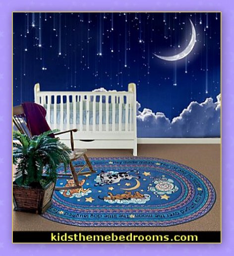 Sky Moon Clouds wallpaper mural  hey diddle diddle rugs  celestial baby hey diddle diddle nursery cow jumped over the moon baby bedrooms