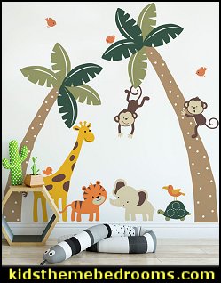 Palm Trees with Cute Jungle Animals Wall Decal